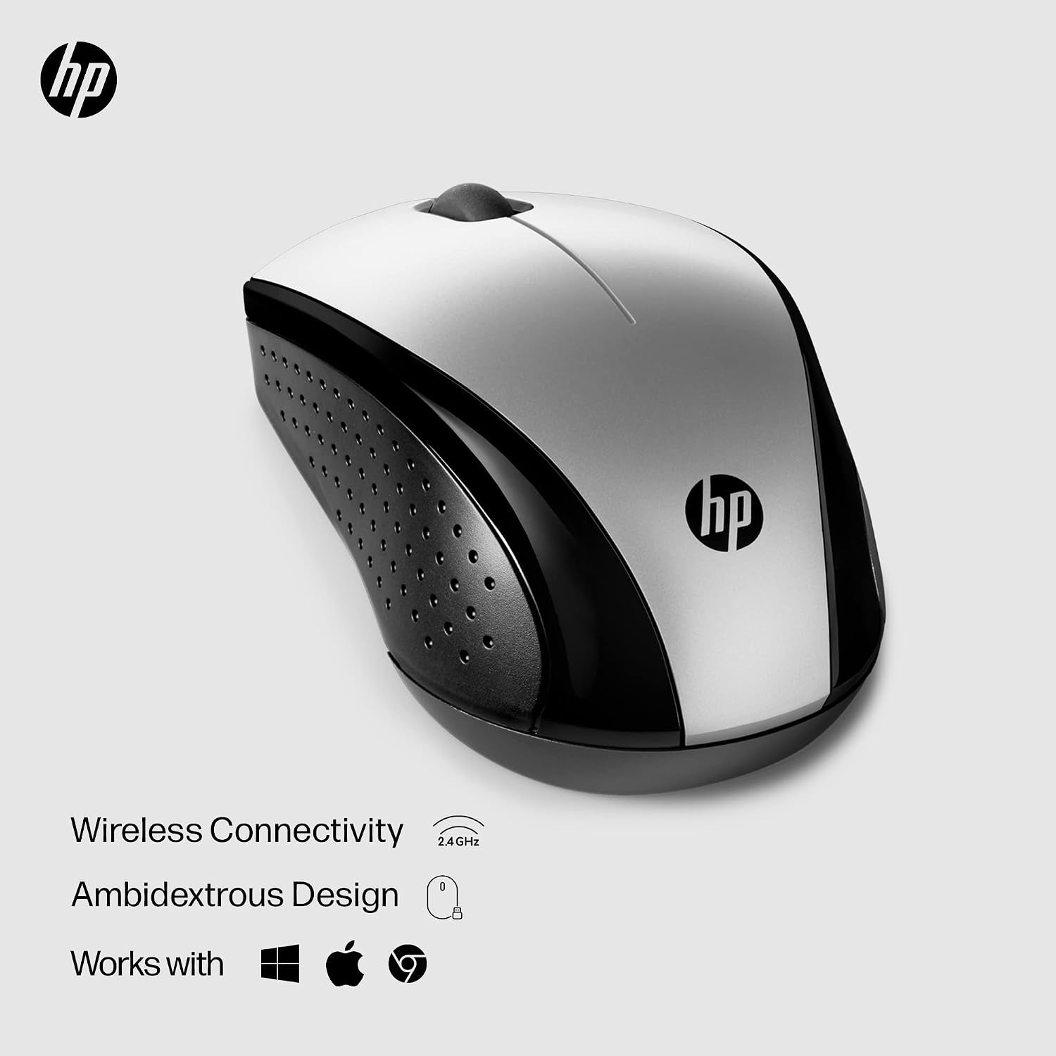 HP X3000 G3 Wireless Mouse Silver, up to 15-Month Battery,Scroll Wheel, Side Grips for Control, Travel-Friendly, Blue LED, Powerful 1600 DPI Optical Sensor, Win XP,8, 11 Compatible (683N9AA#ABL)