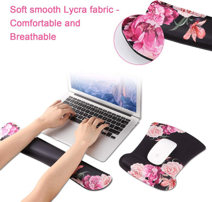 Ergonomic Peony Flower Keyboard & Mouse Wrist Rest Set - Memory Foam Support for Comfort & Pain Relief
