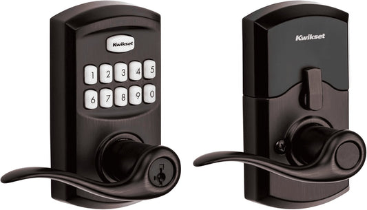 Kwikset Smartcode 917 Keypad Keyless Entry Traditional Residential Electronic Lever Deadbolt Alternative with Tustin Door Lever and Smartkey Security, Venetian Bronze