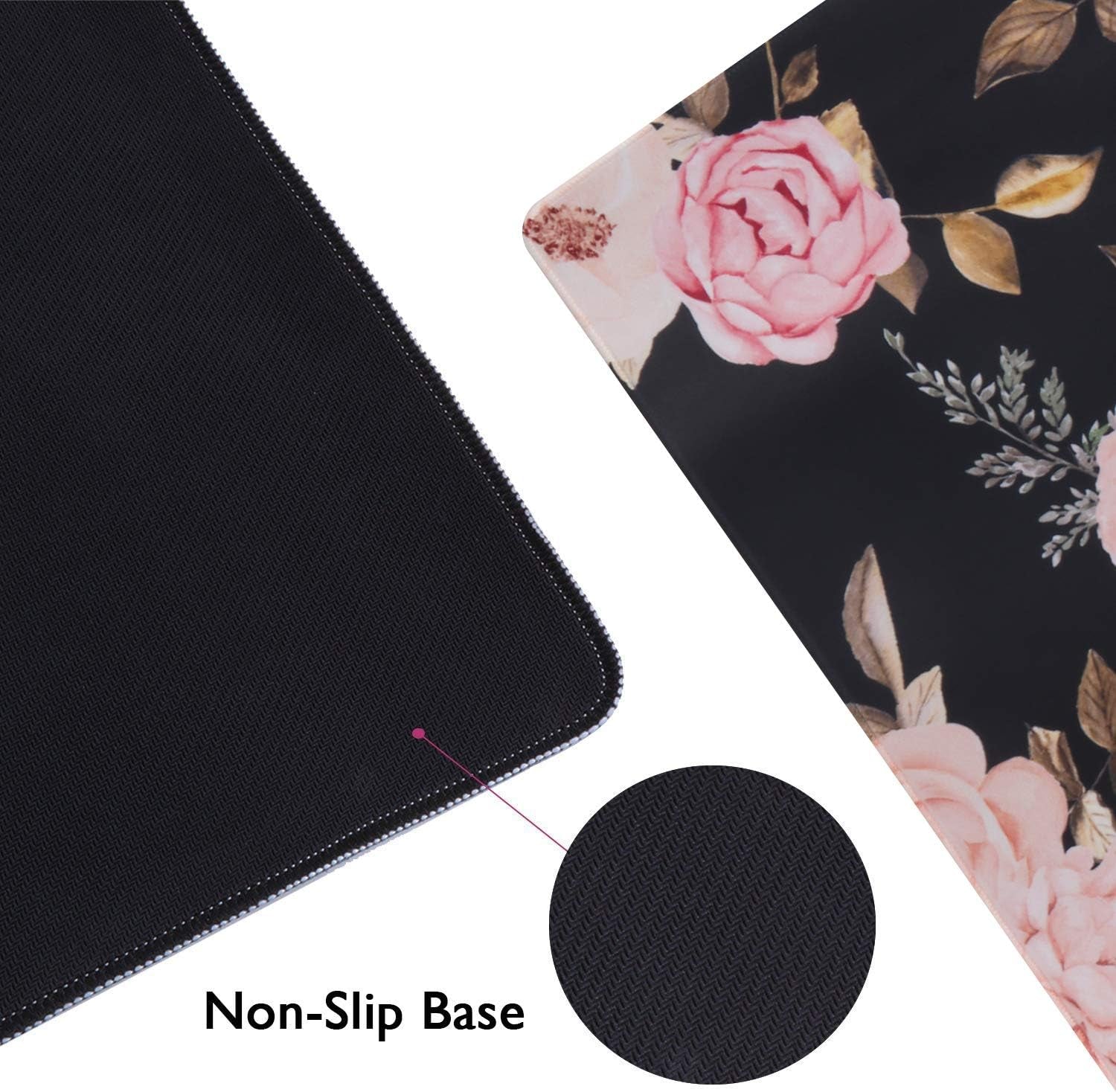 Peony Large Gaming Mouse Pad - Non-Slip Rubber Base, Waterproof, Stitched Edges for Work & Play