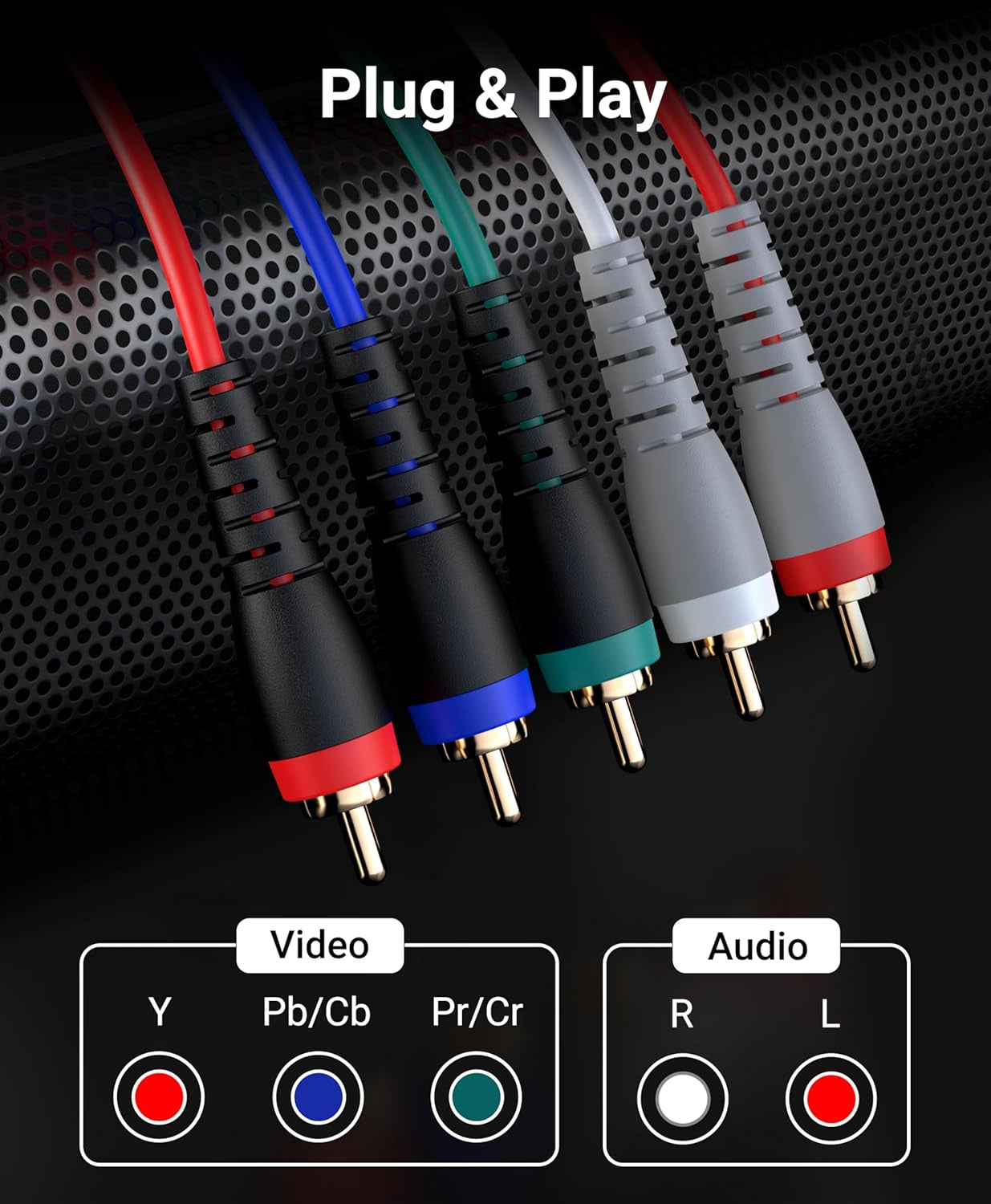 Component Video Cable with Audio (6FT, RCA- 5 Cable, Supports 1080I) - Compatible with DVD Players, VCR, Camcorder, Projector