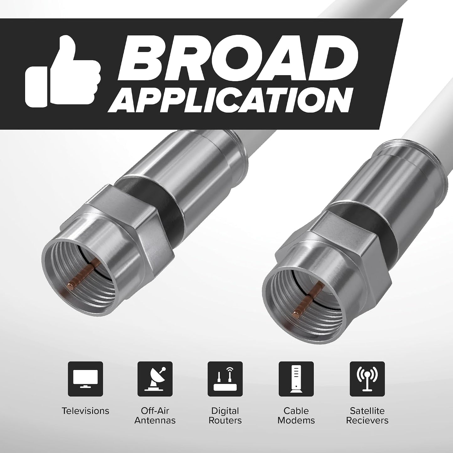 CIMPLE CO 3FT RG6 Coaxial Cable - Dual Shielded Indoor/Outdoor Coax Cable for TVs, Antennas, Internet, and Audio/Video - White