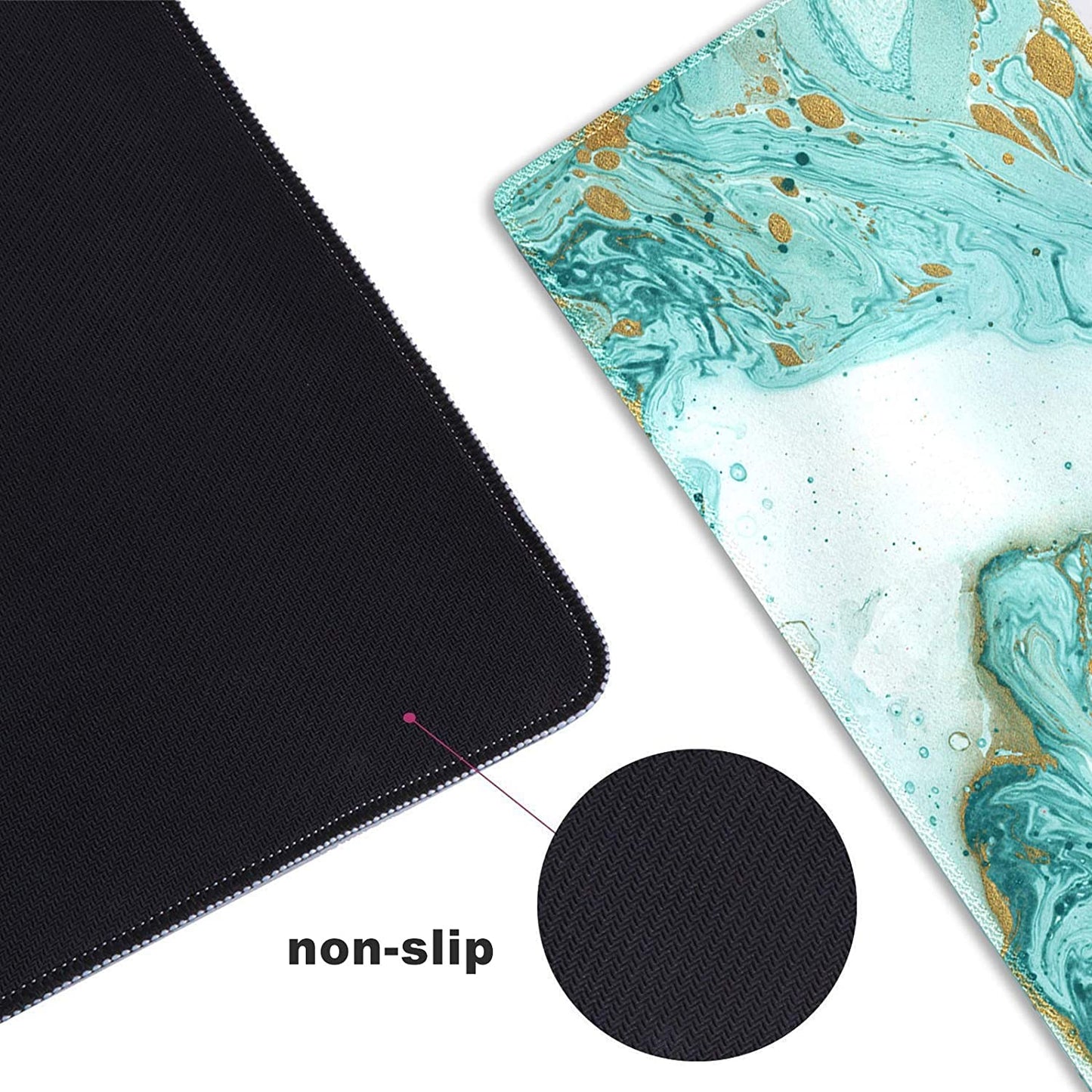 XXL Extended Gaming Mouse Pad - Non-Slip Rubber Base, Stitched Edges, Teal Turquoise Marble Design - Perfect for Work, Gaming, and Home Office - 35.1 x 15.7 Inches