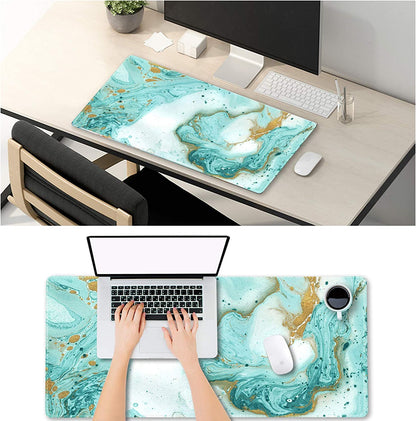 XXL Extended Gaming Mouse Pad - Non-Slip Rubber Base, Stitched Edges, Teal Turquoise Marble Design - Perfect for Work, Gaming, and Home Office - 35.1 x 15.7 Inches