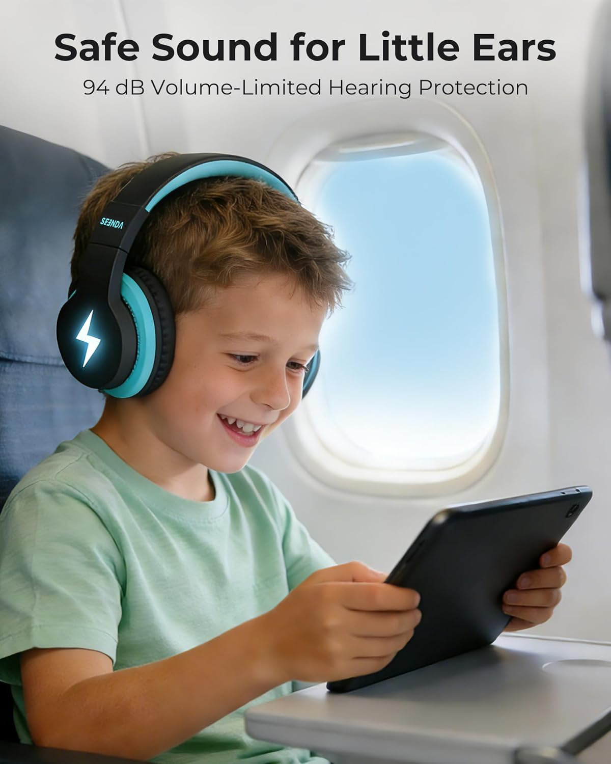 Children's Bluetooth Headphones - Wireless, Volume-Limited, 45 Hours Playtime, Built-In Microphone & Auxiliary Cord - Ideal for School - Black and Blue