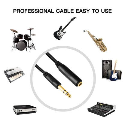 10ft Gold Plated 1/4" TRS Male to Female Headphone Guitar Extension Cable - Premium Stereo Audio Cord