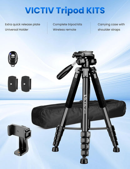 Tripod for Camera and Phone, 72" Tall Camera Tripod Monopod with Remote, Professional Heavy Duty Compact Camera Stand for Iphone, DSLR, Spotting Scope, Telescope, Binocular