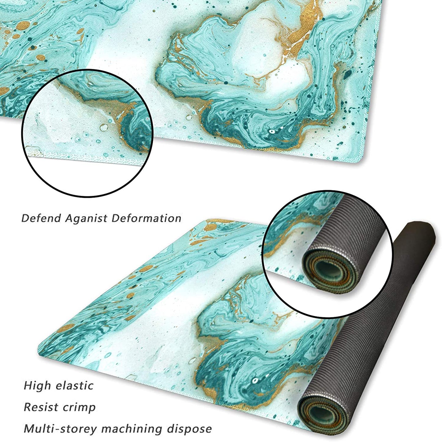 XXL Extended Gaming Mouse Pad - Non-Slip Rubber Base, Stitched Edges, Teal Turquoise Marble Design - Perfect for Work, Gaming, and Home Office - 35.1 x 15.7 Inches