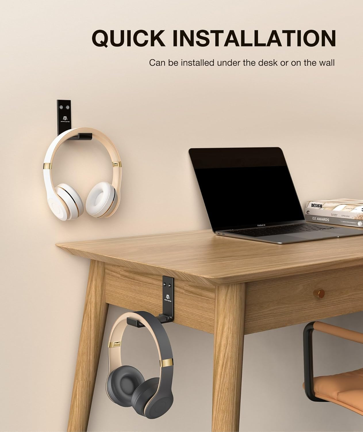 Space-Saving Foldable Headphone Stand & Headset Holder - No-Scratch Silicone Wall Hook for Gaming & Office Use, Strong Adhesive Black Design