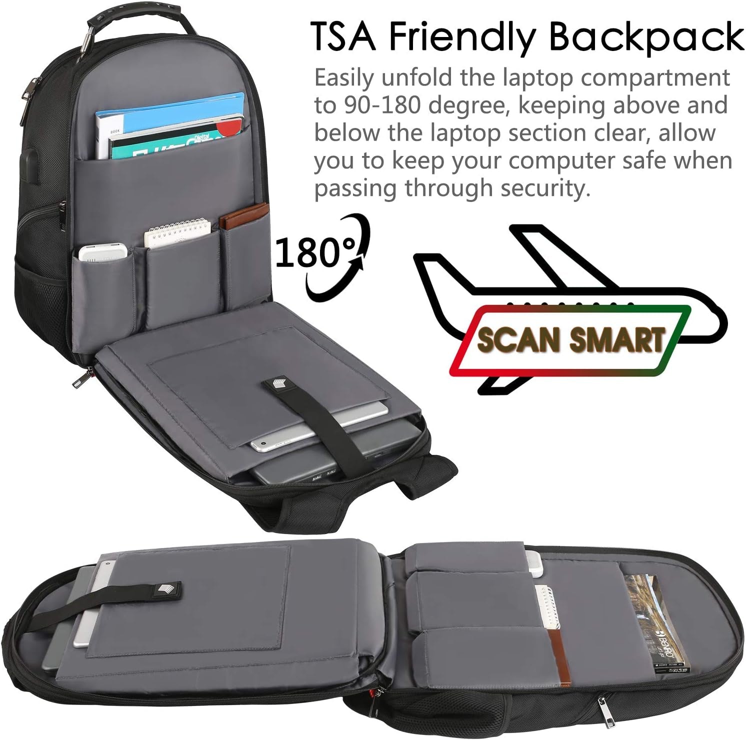 Extra Large Travel Laptop Backpack for Men - 17.3 Inch with USB Charging Port, TSA-Friendly Design, RFID Anti-Theft Pocket, and Durable Heavy-Duty Construction for College Use