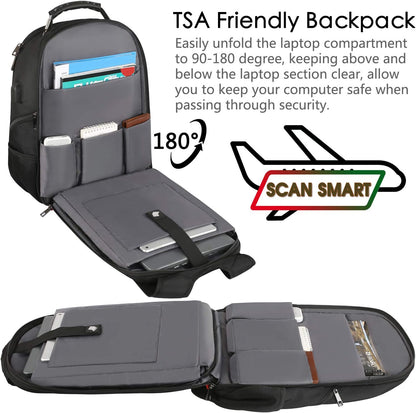 Extra Large Travel Laptop Backpack for Men - 17.3 Inch with USB Charging Port, TSA-Friendly Design, RFID Anti-Theft Pocket, and Durable Heavy-Duty Construction for College Use