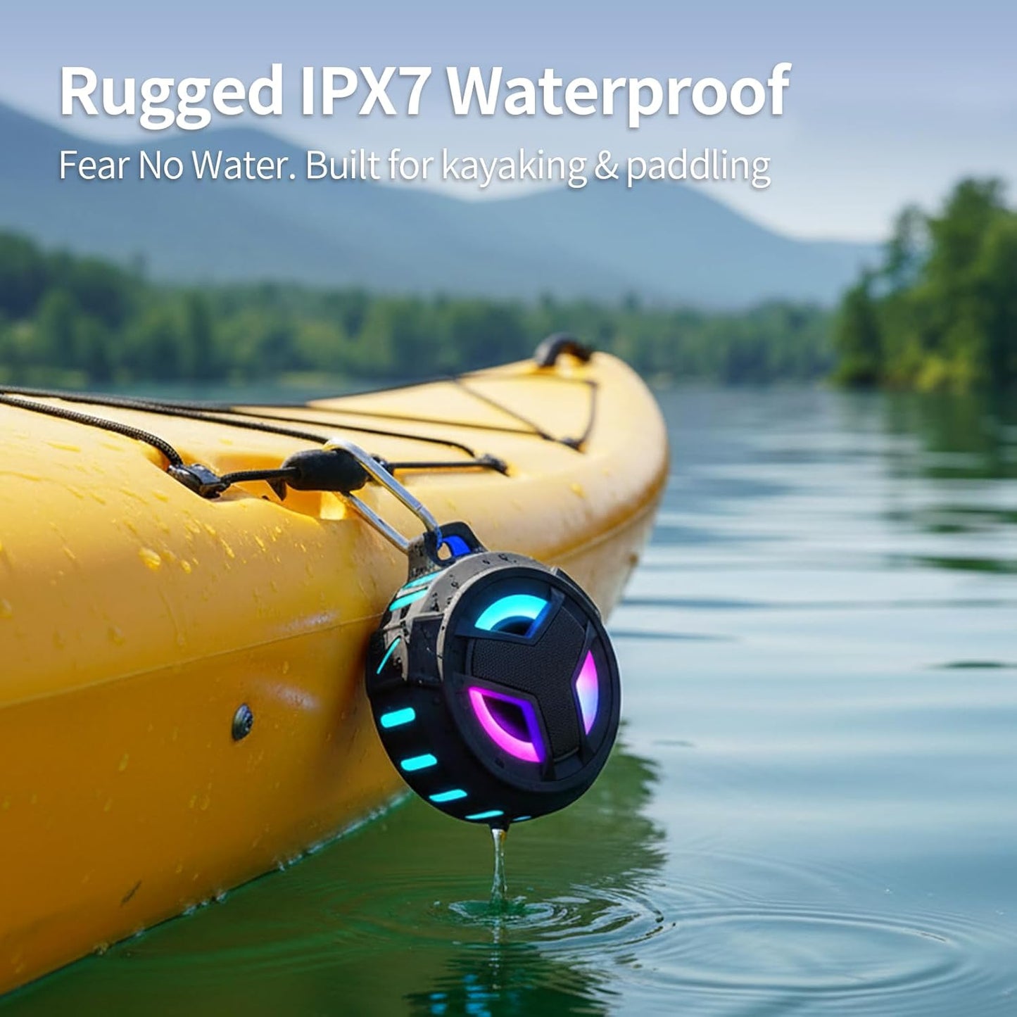 Waterproof Bluetooth Shower Speaker - Portable LED Wireless Speaker with True Wireless Stereo and 2000mAh Battery, Floats on Water - Ideal for Kayaking, Beach Activities, and Gift Giving - Black