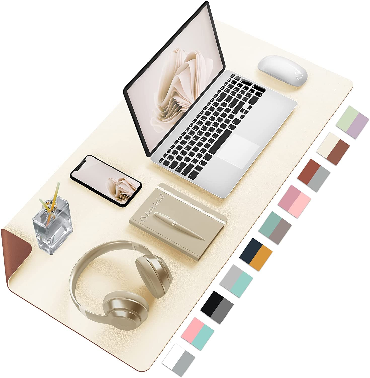 Double-Sided PU Leather Desk Pad - Stylish & Functional Non-Slip Mouse Pad & Desk Mat for Home or Office - Waterproof, Easy to Clean, Durable (31.5" X 15.7", Beige)