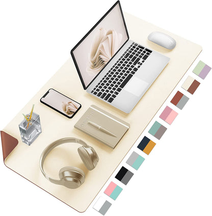 Double-Sided PU Leather Desk Pad - Stylish & Functional Non-Slip Mouse Pad & Desk Mat for Home or Office - Waterproof, Easy to Clean, Durable (31.5" X 15.7", Beige)