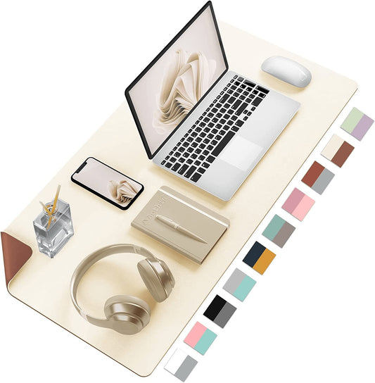 Double-Sided PU Leather Desk Pad - Stylish & Functional Non-Slip Mouse Pad & Desk Mat for Home or Office - Waterproof, Easy to Clean, Durable (31.5" X 15.7", Beige)