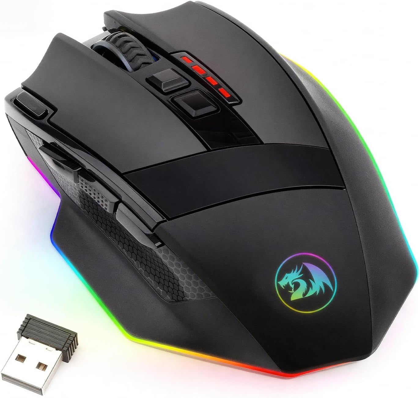 M801 Wireless RGB Gaming Mouse - 9 Programmable Macro Buttons, 16000 DPI, Rapid Fire for Ultimate Gaming Performance - Compatible with Windows and PC, Sleek Black Design