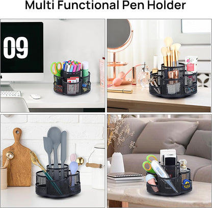 360° Rotating Desk Pen Holder - Stylish Black Organizer for Office & Home