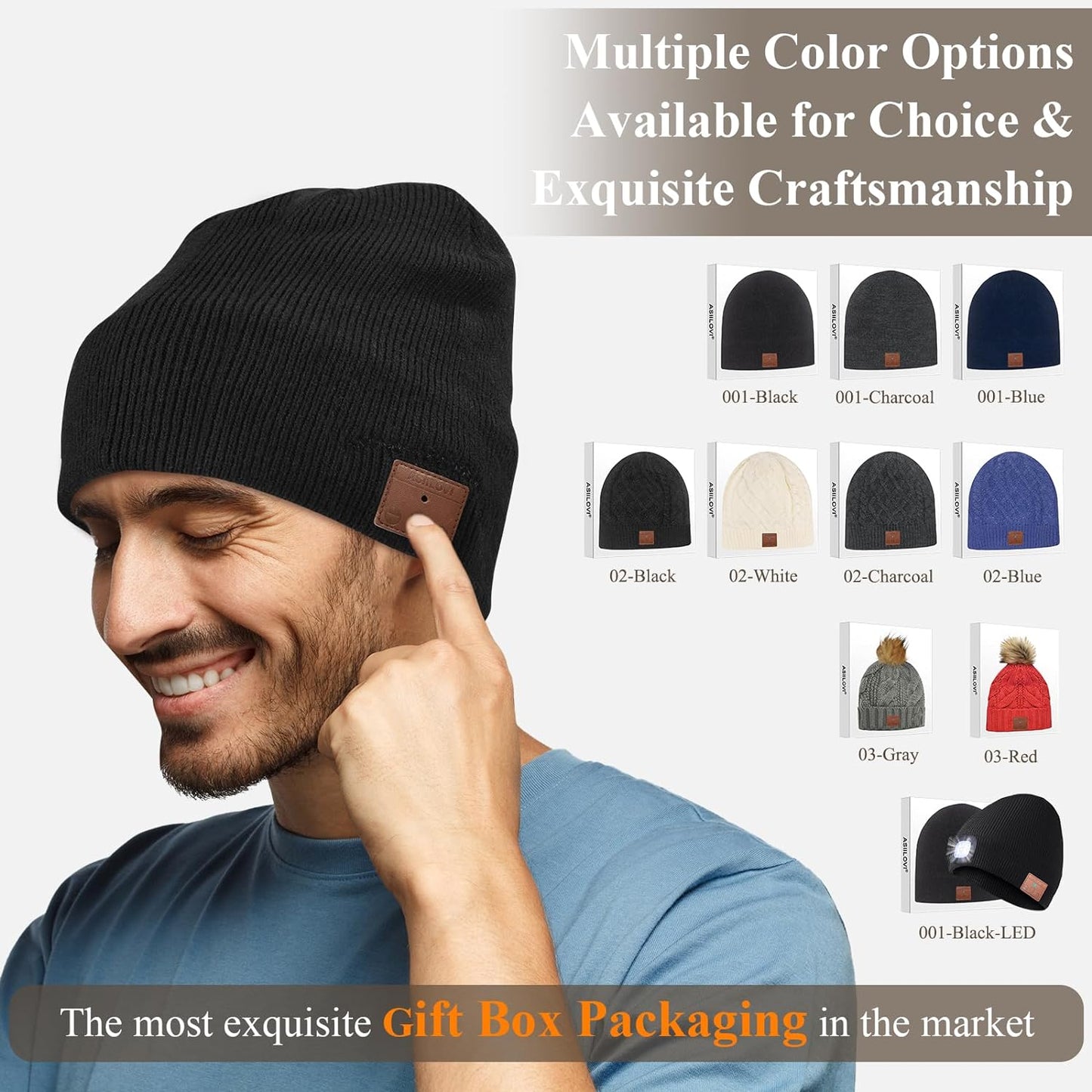 Bluetooth Beanie with Double-Layer Wool Lining - 20 Hours of Playtime, Ideal Gift for All Ages (Black)