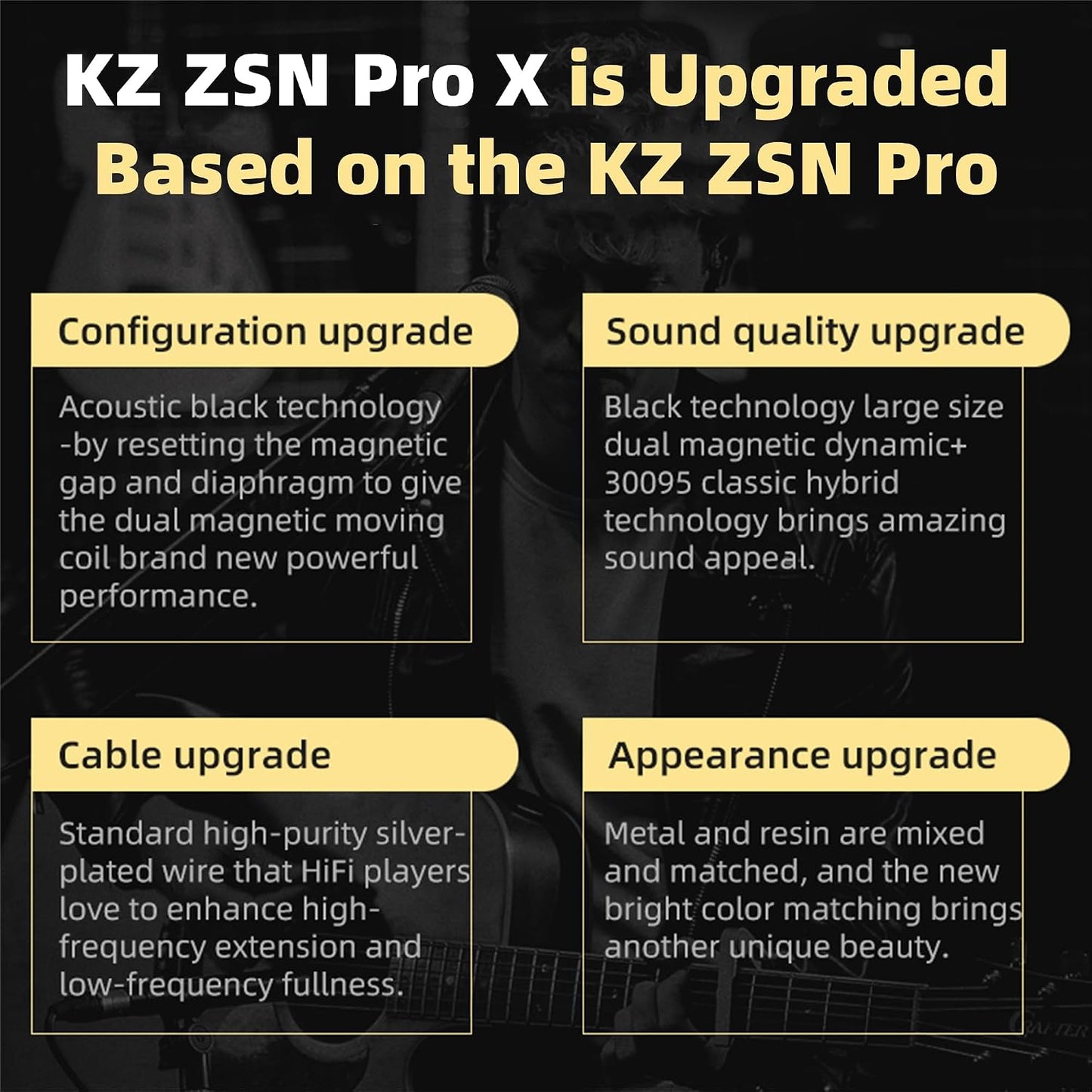 KZ ZSN PRO X High-Fidelity Gaming Earbuds - Hybrid Dual Driver In-Ear Monitors with Detachable Tangle-Free Cable (Gold, Without Microphone)