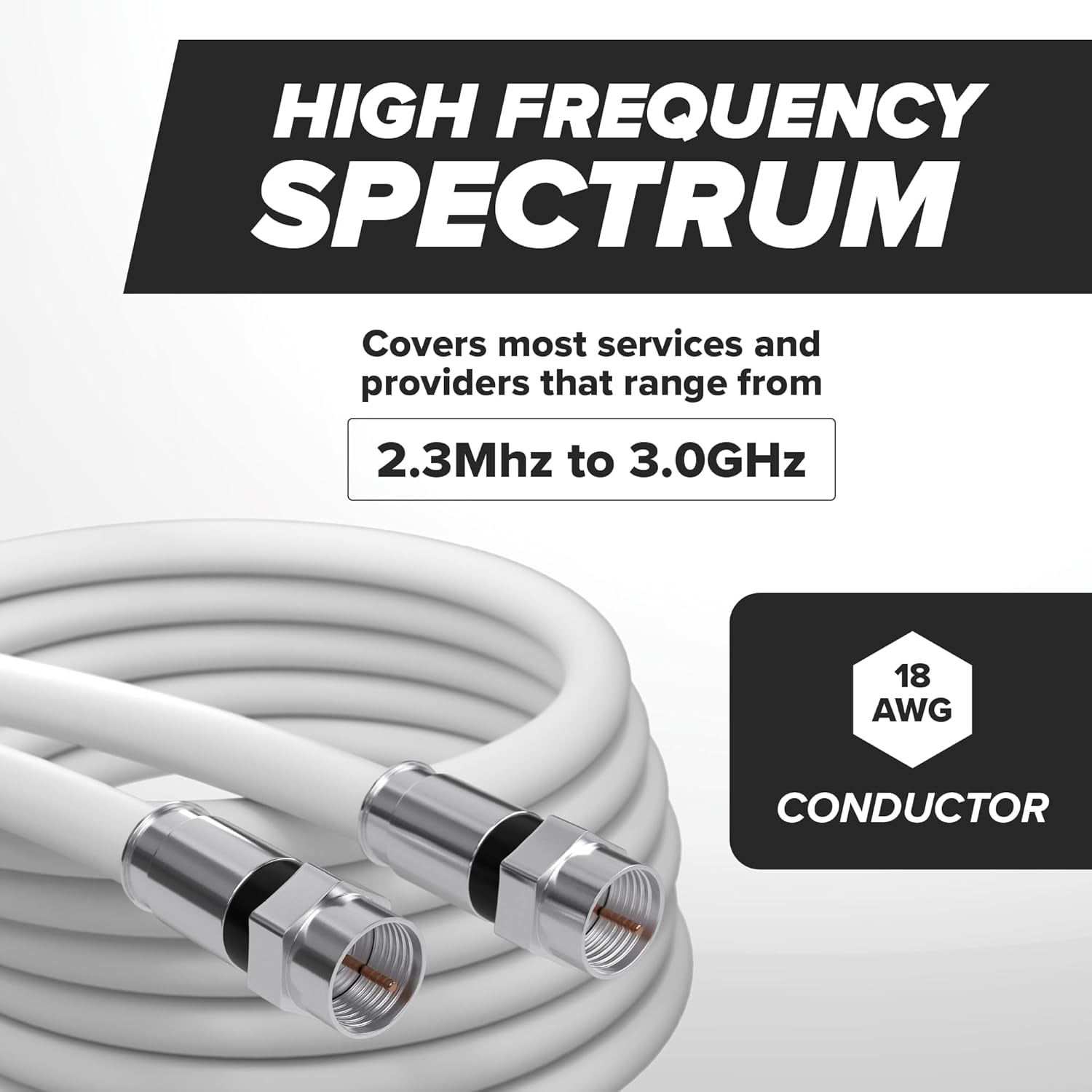 CIMPLE CO 3FT RG6 Coaxial Cable - Dual Shielded Indoor/Outdoor Coax Cable for TVs, Antennas, Internet, and Audio/Video - White
