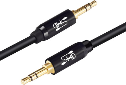 Premium 15FT  Aux Cable - Dual Shielded 3.5mm Audio Stereo Cord with Gold Plated Connectors for Superior Sound Quality in Your Car