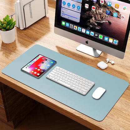 Premium Leather Desk Pad Protector - Stylish Waterproof Mouse Pad & Office Desk Cover (Light Blue/Silver) 23.7"x13.8" - Perfect for Home, Work, and Cubicles