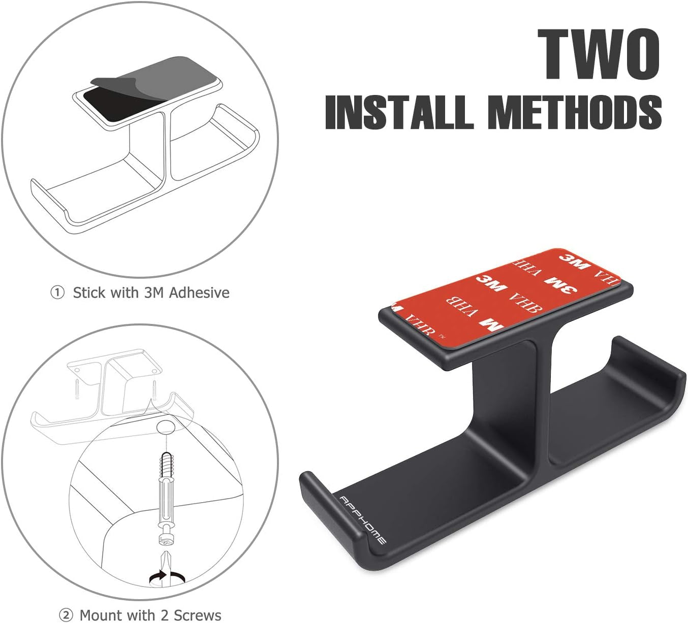 Premium Dual Headphone Hanger Stand - Space-Saving Aluminum Hook for Desk, Versatile Mounting Options for All Headphones, Sleek Black Design