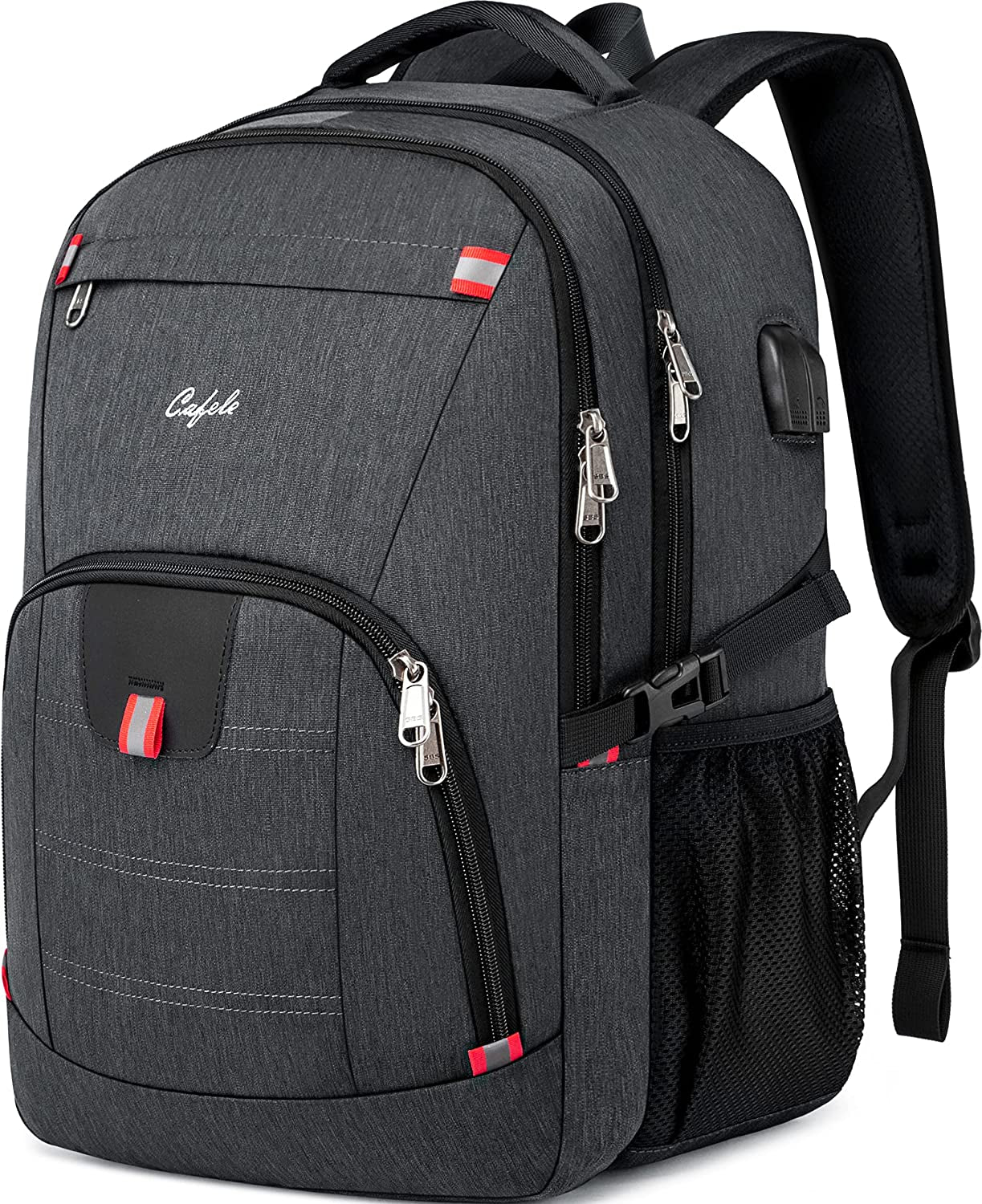 Waterproof 17" Laptop Backpack - Large Capacity Rucksack with USB Charging Port for School, Work & Travel - Stylish Grey Design for Men & Women