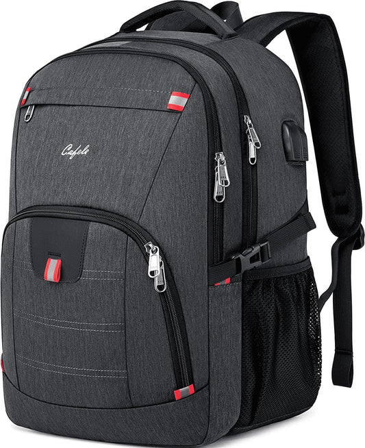 Waterproof 17" Laptop Backpack - Large Capacity Rucksack with USB Charging Port for School, Work & Travel - Stylish Grey Design for Men & Women