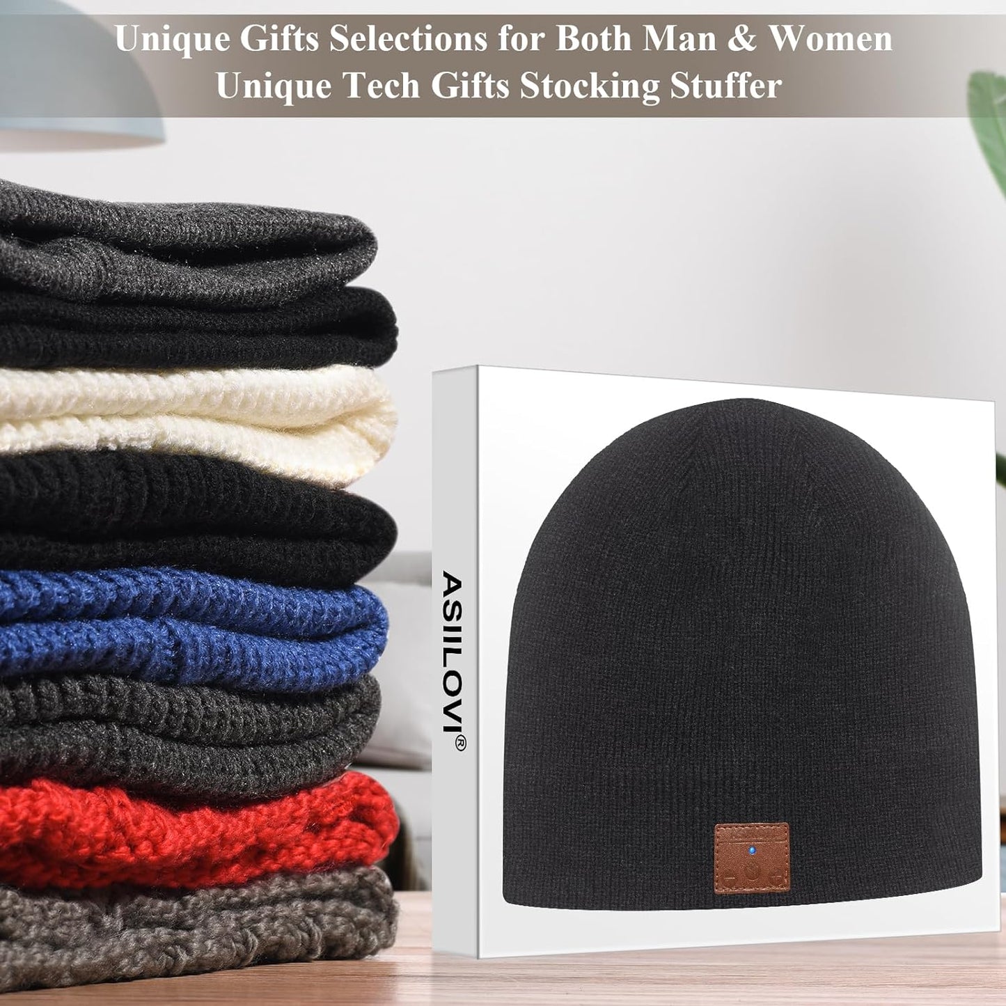 Bluetooth Beanie with Double-Layer Wool Lining - 20 Hours of Playtime, Ideal Gift for All Ages (Black)