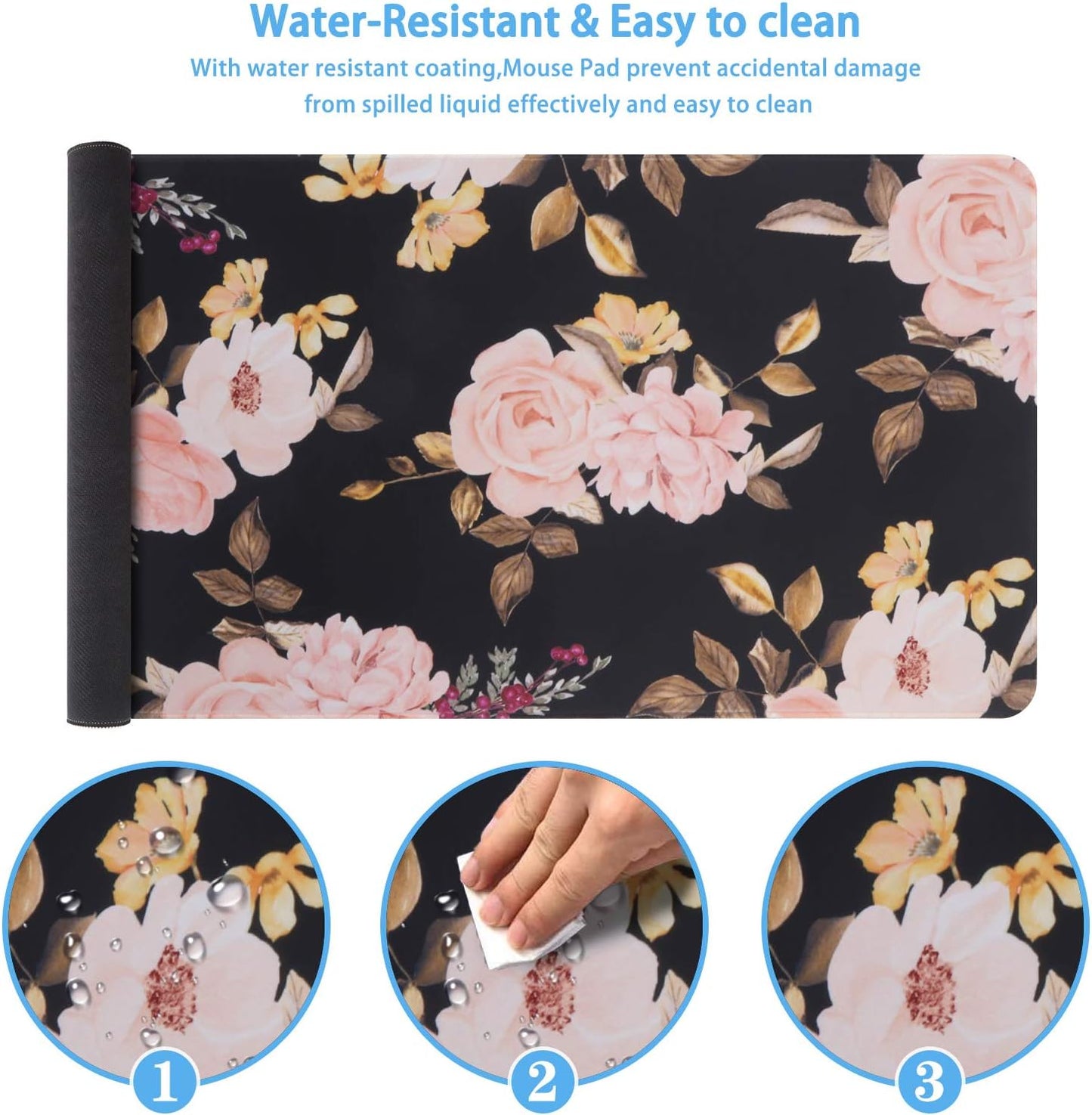 Peony Large Gaming Mouse Pad - Non-Slip Rubber Base, Waterproof, Stitched Edges for Work & Play