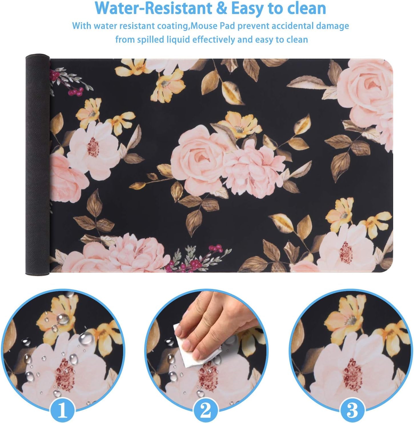 Peony Large Gaming Mouse Pad - Non-Slip Rubber Base, Waterproof, Stitched Edges for Work & Play