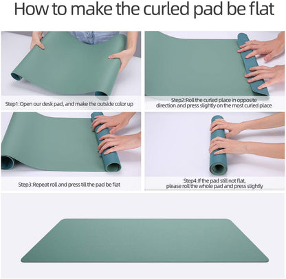 Dual-Sided Leather Desk Pad - 31.5" x 15.7" Waterproof Blotter in Pistachio Green & Green Blue for Office or Home