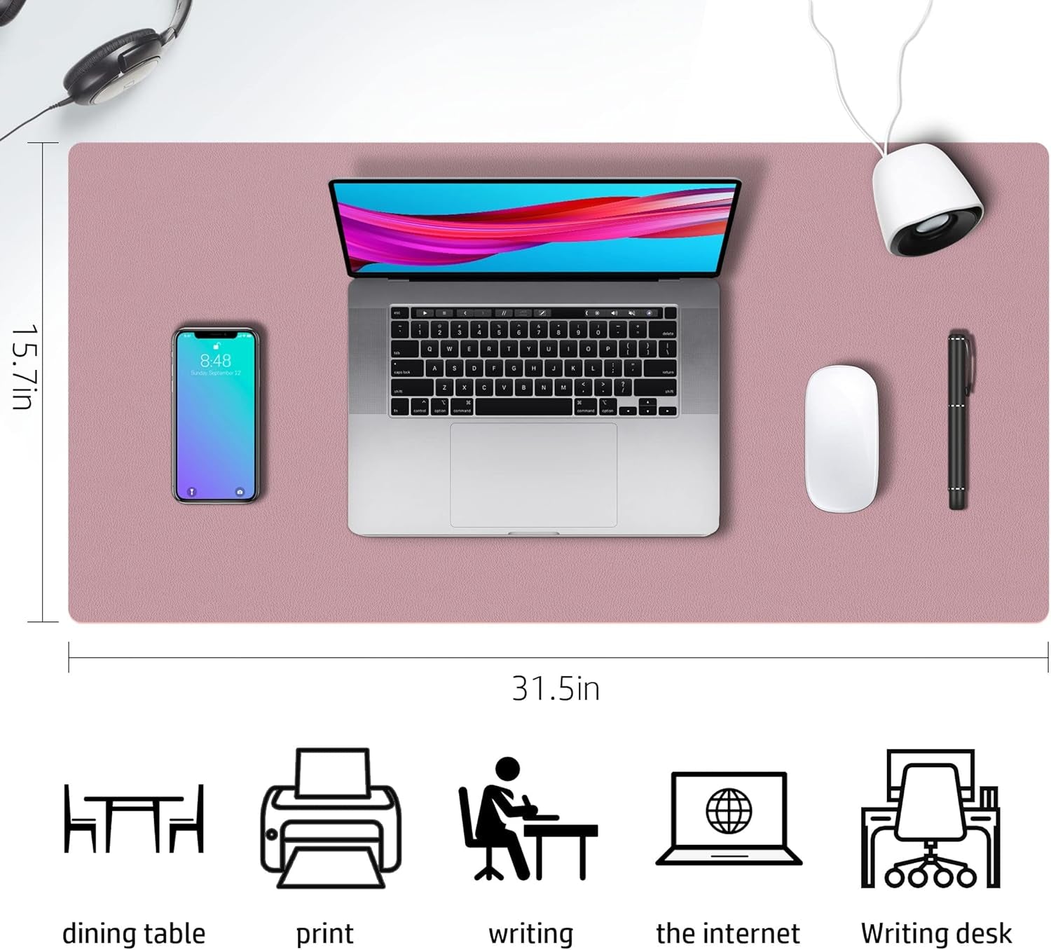 Large Dual-Sided Desk Mat - Stylish Waterproof PU Leather Protector Pad for Office & Home, Smooth Surface Mouse Pad (Purple, 31.5" x 15.7")