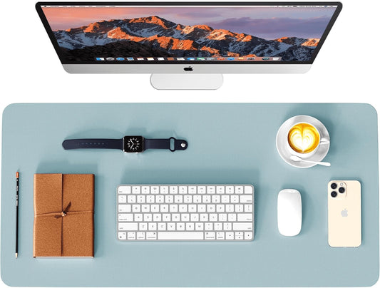 Premium Leather Desk Pad Protector - Stylish Waterproof Mouse Pad & Office Desk Cover (Light Blue/Silver) 23.7"x13.8" - Perfect for Home, Work, and Cubicles