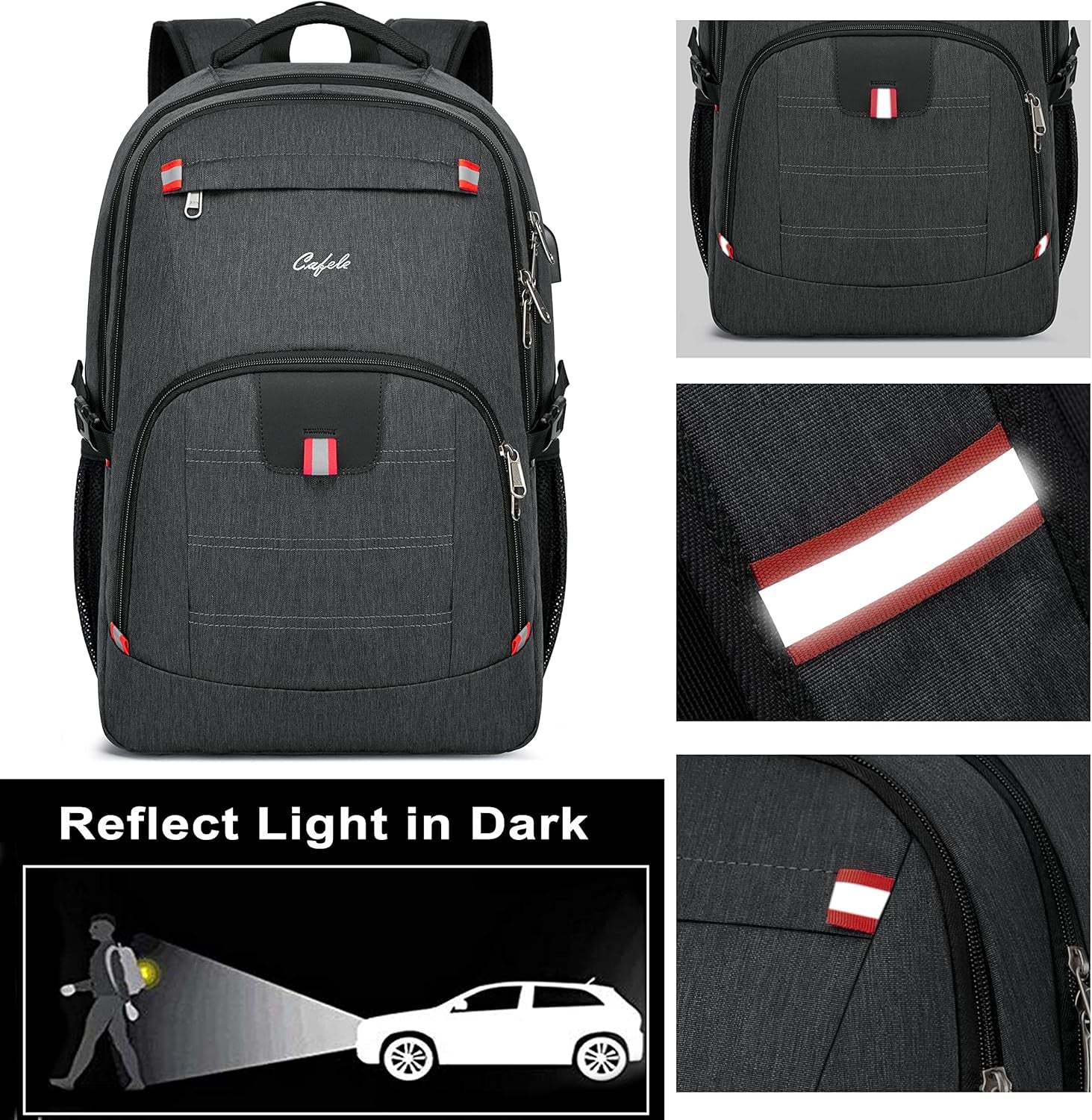 Waterproof 17" Laptop Backpack - Large Capacity Rucksack with USB Charging Port for School, Work & Travel - Stylish Grey Design for Men & Women