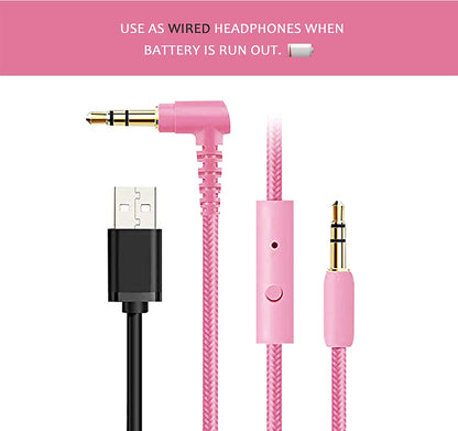 CT-7 Cat Ear Bluetooth Headphones for Kids - LED Light Up, Wireless Over Ear with Microphone & Volume Control - Perfect for Travel, School & Devices (Pink & Green)