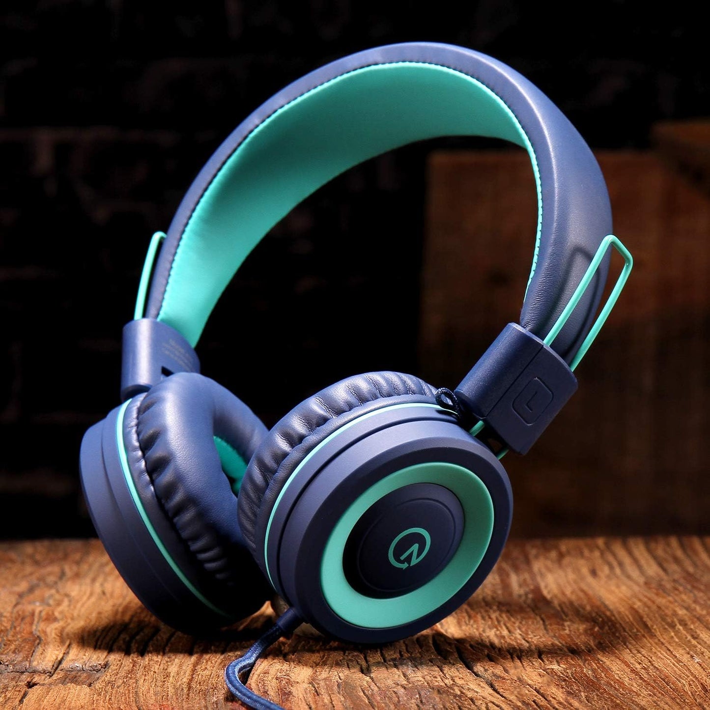 K11 Children's Foldable Stereo Headphones - Tangle-Free Wired On-Ear Headset for School and Travel (Navy/Teal)