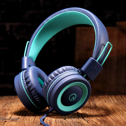 K11 Children's Foldable Stereo Headphones - Tangle-Free Wired On-Ear Headset for School and Travel (Navy/Teal)