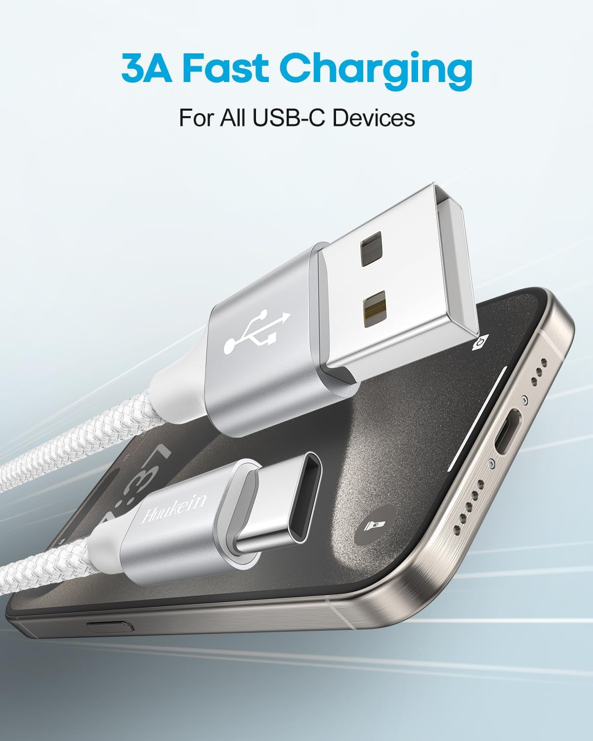 1Ft Short USB C Cable 2-Pack - Fast Charging USB A to USB C CarPlay Cable for iPhone 17, 16, 15 Pro Max Plus - Compact White Car Charger Cord