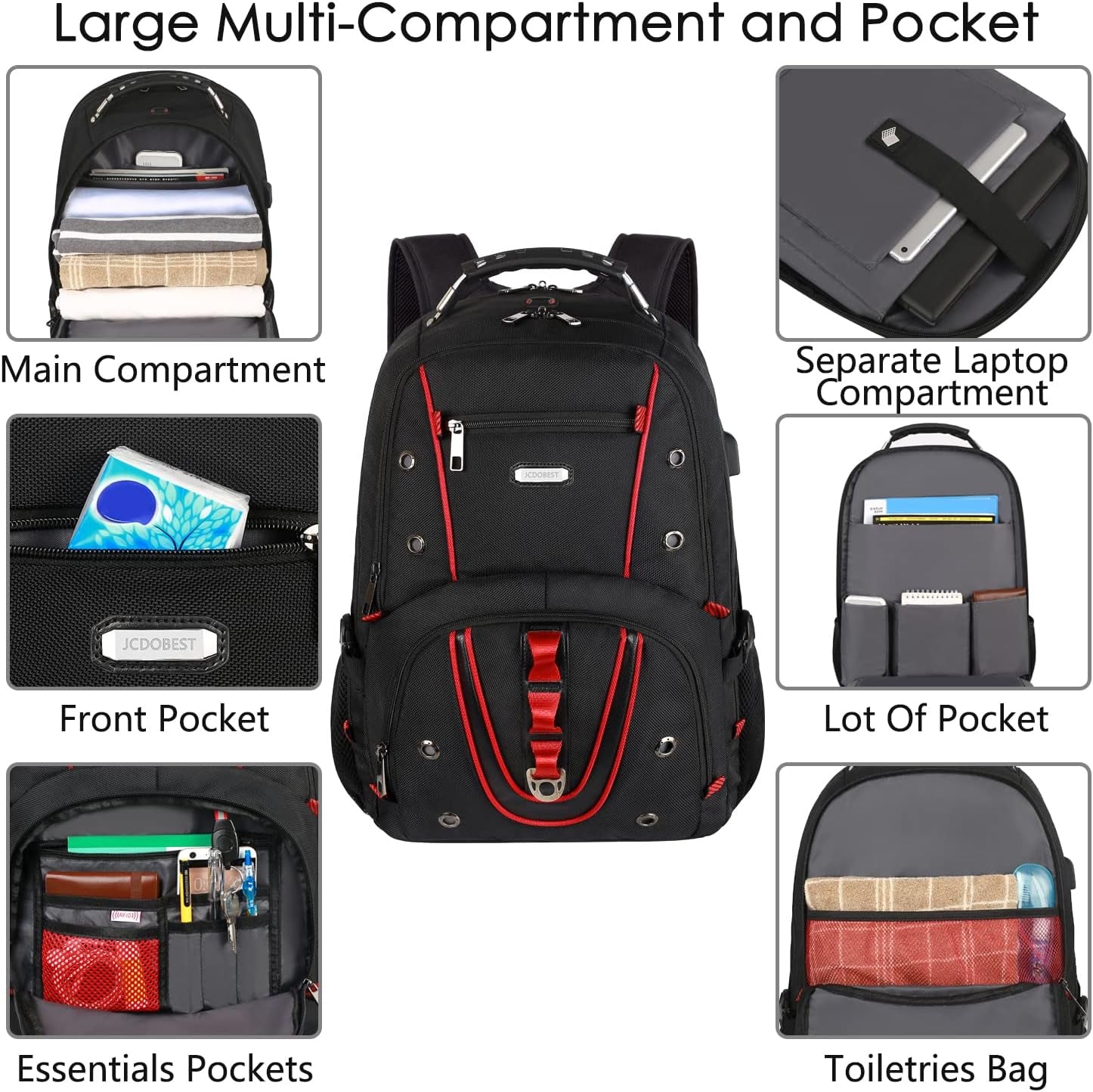 Extra Large Travel Laptop Backpack for Men - 17.3 Inch with USB Charging Port, TSA-Friendly Design, RFID Anti-Theft Pocket, and Durable Heavy-Duty Construction for College Use