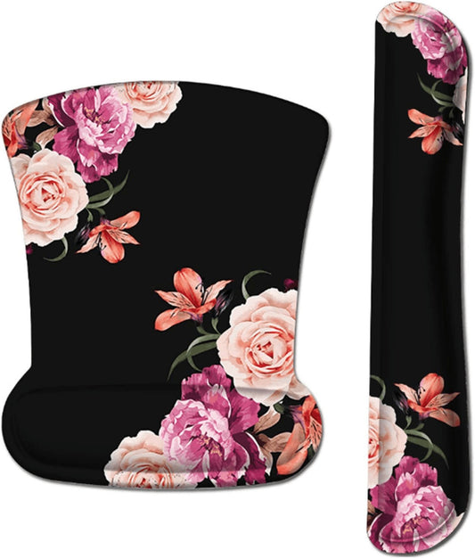 Ergonomic Peony Flower Keyboard & Mouse Wrist Rest Set - Memory Foam Support for Comfort & Pain Relief