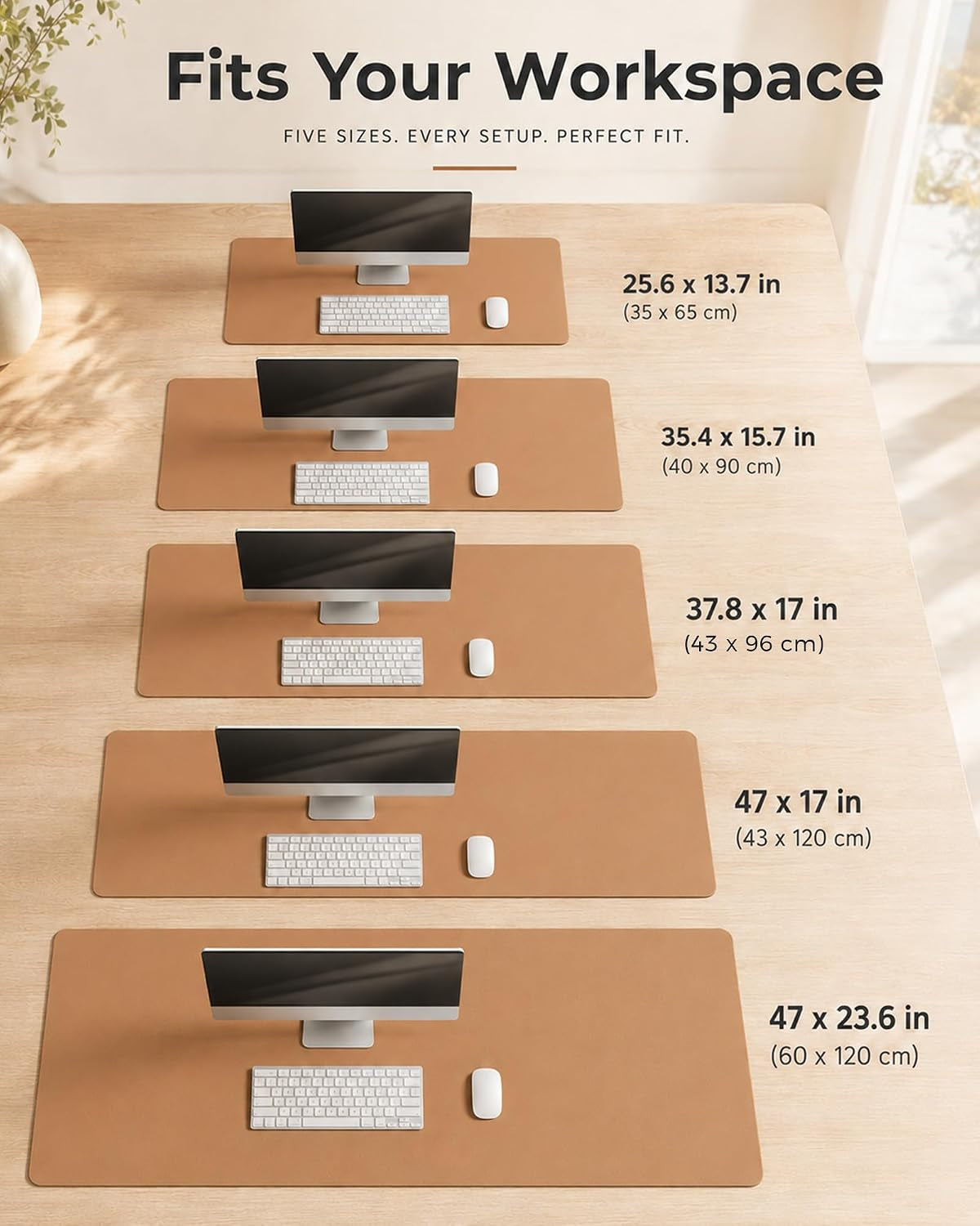 Dual-Sided Leather and Cork Desk Pad - Large Waterproof Mouse Pad and Writing Mat for Home/Office - Apricot (25.6" x 13.7")