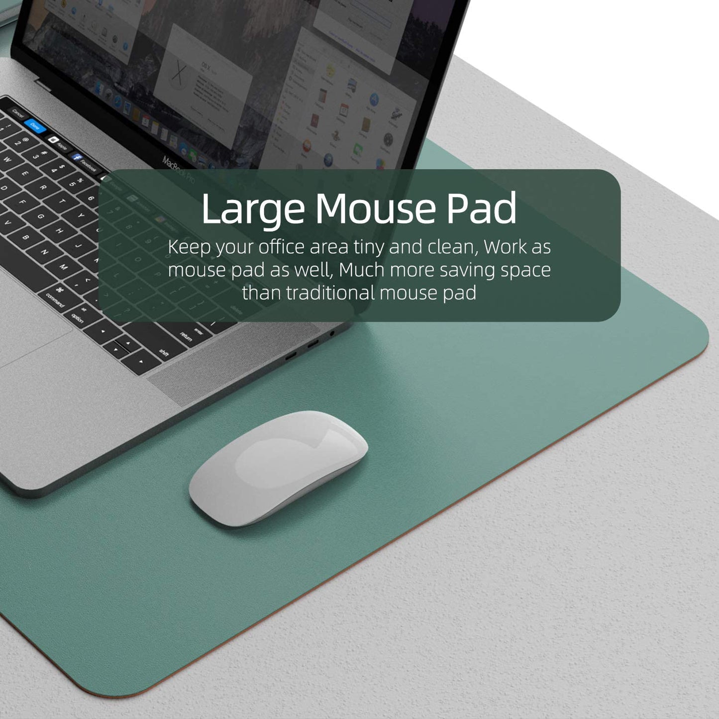 Dual-Sided Leather Desk Pad - 31.5" x 15.7" Waterproof Blotter in Pistachio Green & Green Blue for Office or Home