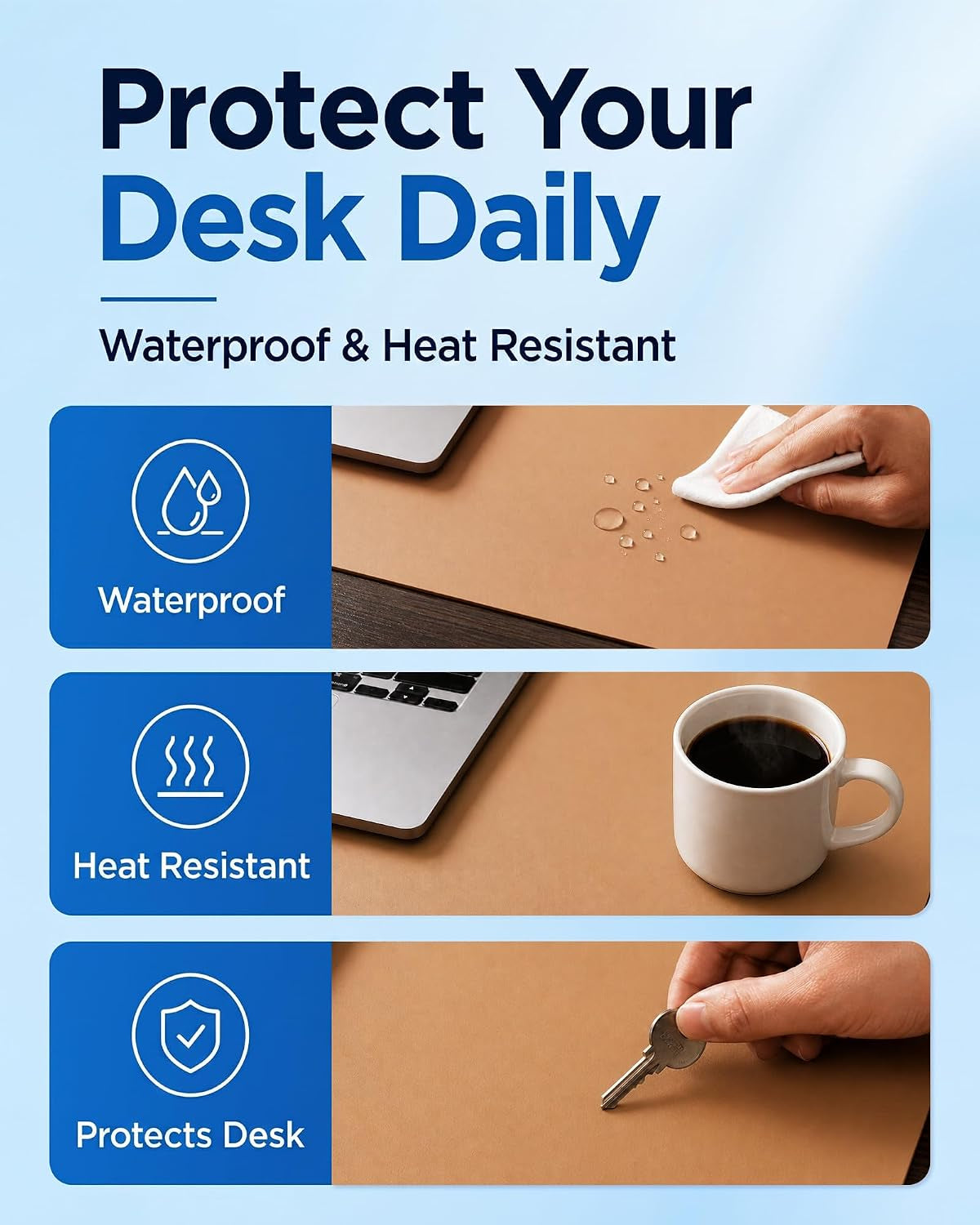 Dual-Sided Leather and Cork Desk Pad - Large Waterproof Mouse Pad and Writing Mat for Home/Office - Apricot (25.6" x 13.7")