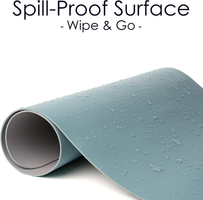 Premium Leather Desk Pad Protector - Stylish Waterproof Mouse Pad & Office Desk Cover (Light Blue/Silver) 23.7"x13.8" - Perfect for Home, Work, and Cubicles