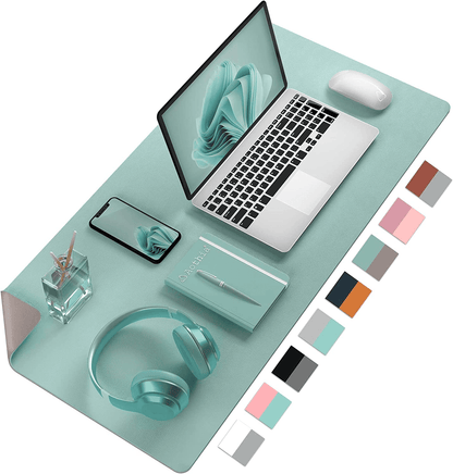 Large Dual-Sided Desk Mat - Waterproof PU Leather | Lake Blue 31.5" x 15.7"