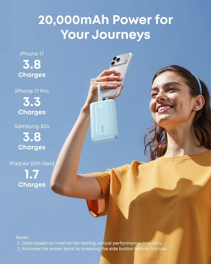 Anker Zolo Power Bank (2025 Upgraded Version), 45W Max Fast Charging, 20,000Mah Battery Pack, Dual Built-In USB-C Cables, USB-C&A Port, for Iphone 17/16 Series, Galaxy, Macbook, and More