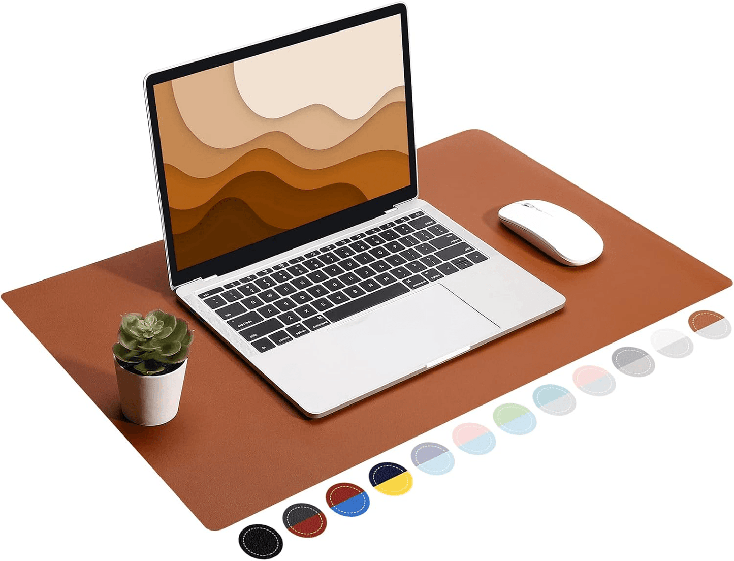 Large Dual-Sided Desk Pad | Waterproof PU Leather Blotter & Mouse Pad | Brown/Gray 24" x 14"