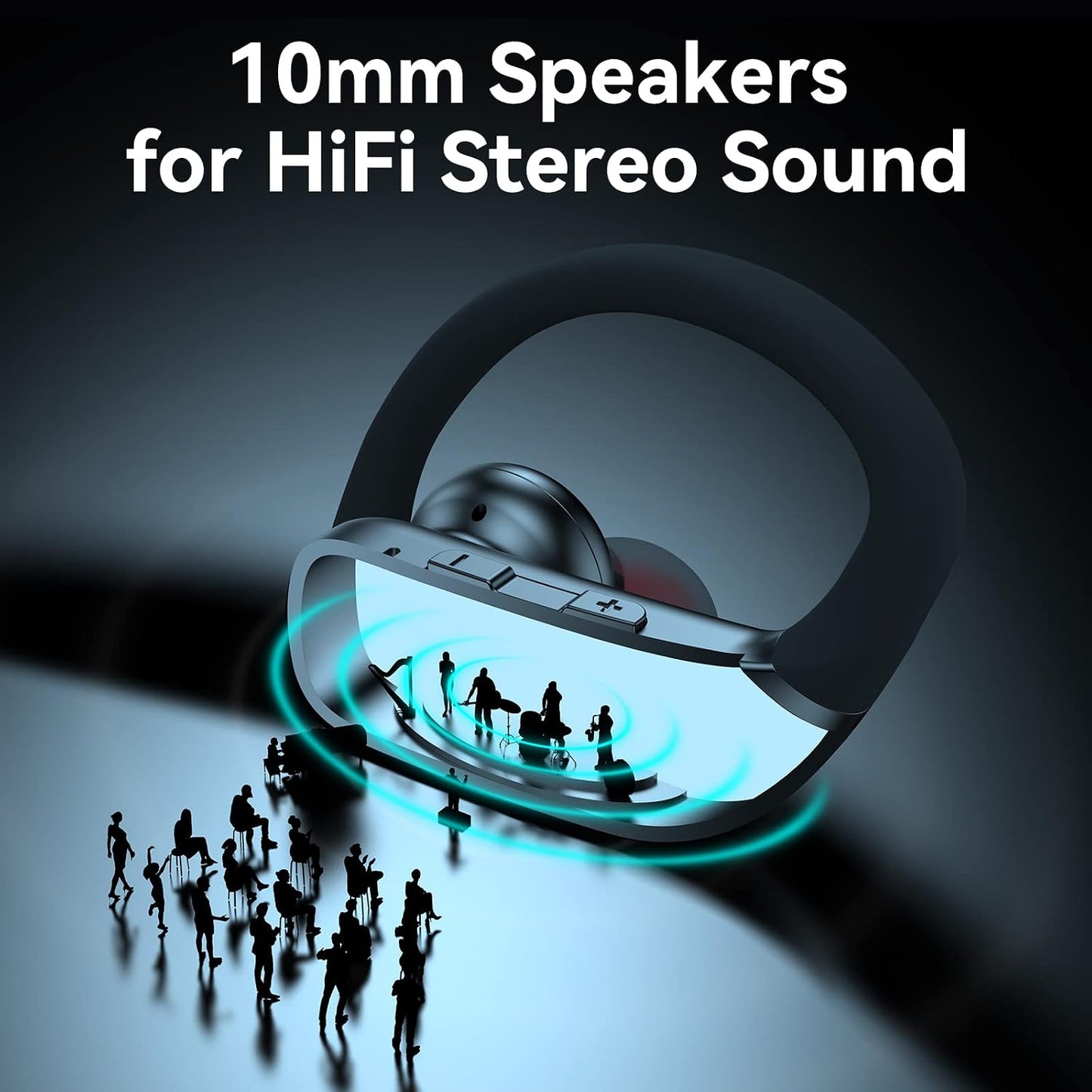 Ear Buds Wireless Earbuds Bluetooth Headphones with 80H Playtime LED Display Case, Over-Ear Hook with Mic, Stereo Sound, Easy Button Controls, Sports Earphones for Running Workout Gym Black